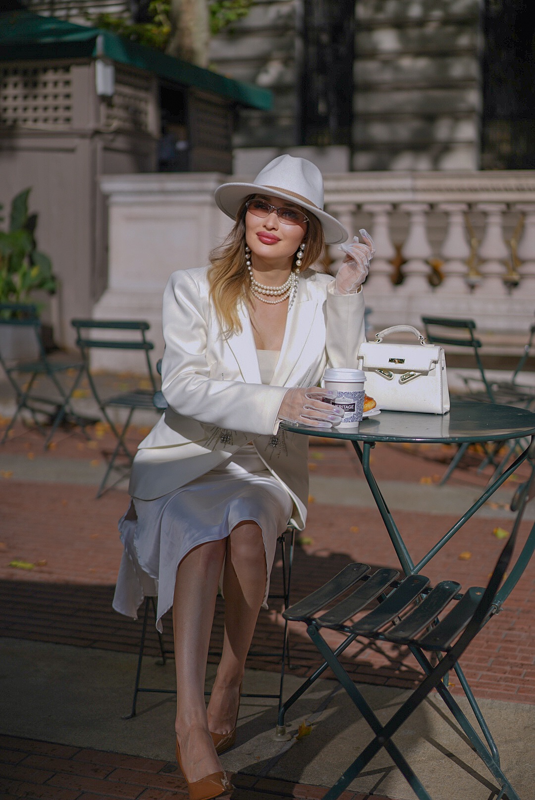 Bride seated with effortless elegance at Bryant Park, NYC