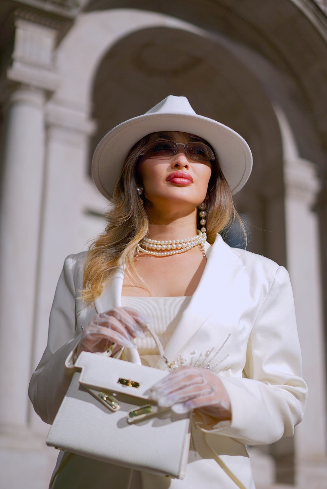 Bridal portrait with pearls and fine details in New York City